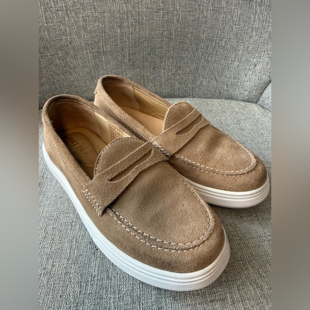 Portland Leather Goods Patina Penny Loafers Tan Suede Slip On Shoes Women 6.5